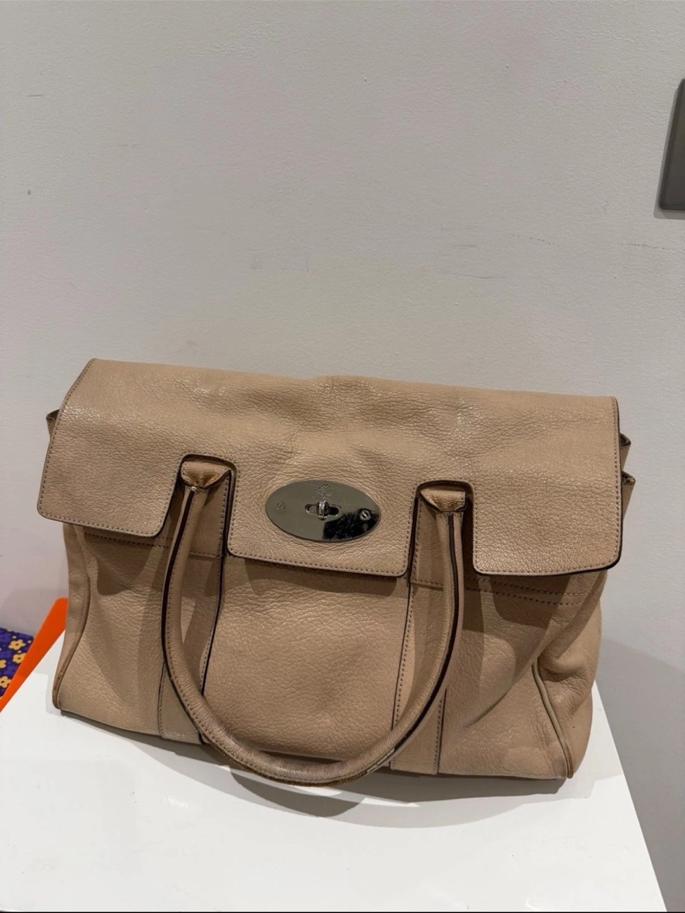Mulberry Beige Leather Satchel with Turnlock